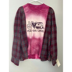 Peace Love Camping Bleached Tshirt Flannel